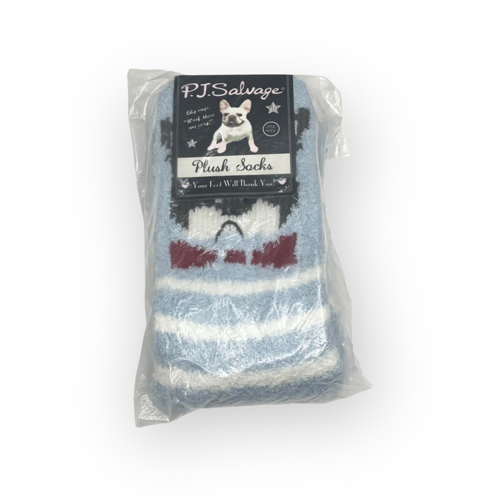 new PJ Salvage 𖠌 Frenchie Dog Plush Super Soft Butter Socks 𖠌 Blue Stripe 𖠌 - Picture 8 of 14